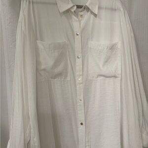 Zara White Drapey Oversized Button-Up Blouse
